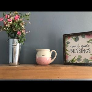 Rae Dunn pink polka dot pour creamer